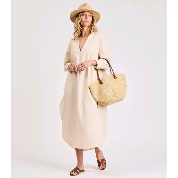 mybodhi Dresses & Skirts - NWOT MyBodhi Linen Blend Tunic Dress Maxi Sand Beige Boho Long Lagenlook OS